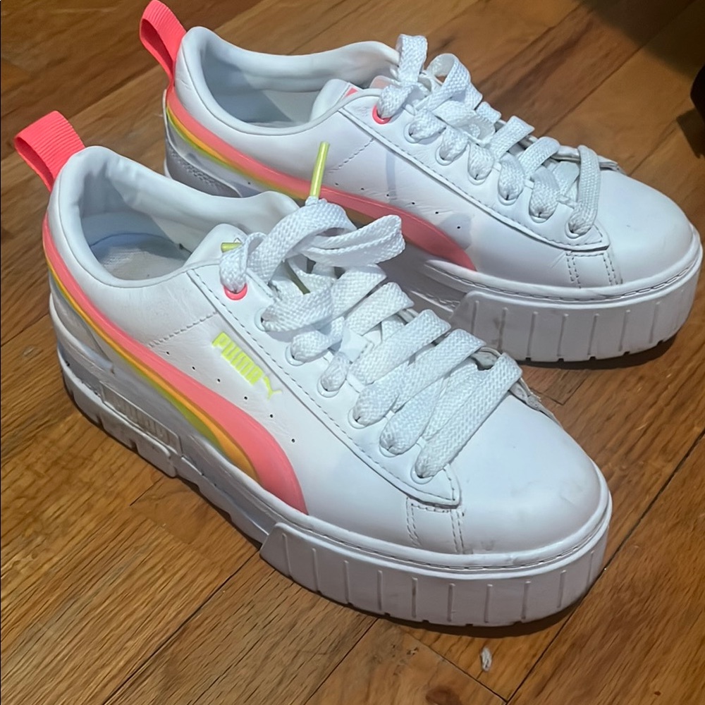 PUMA White Sneakers with Pink and Yellow Accents